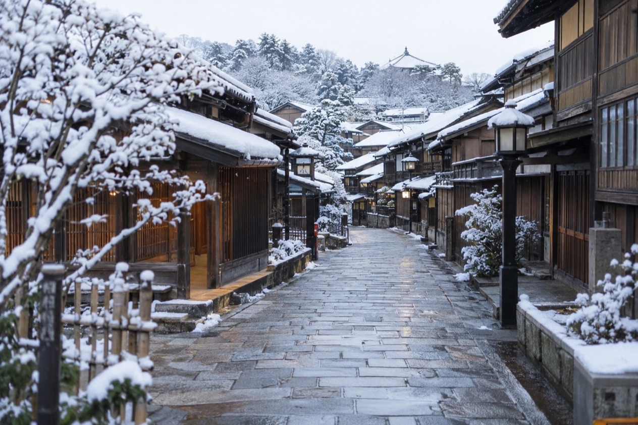 The Higashi Chaya district in Kanazawa in winter