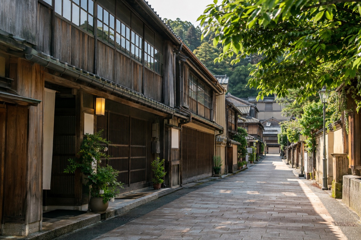 The Higashi Chaya district in Kanazawa in summer