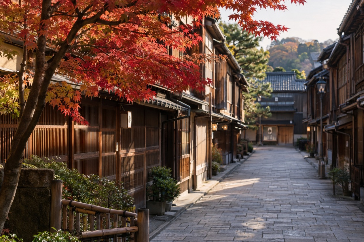 The Higashi Chaya district in Kanazawa in autumn