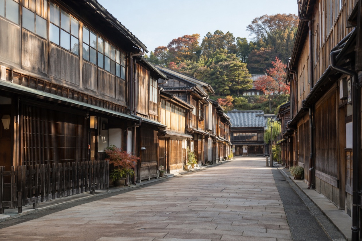 The Higashi Chaya district in Kanazawa in autumn