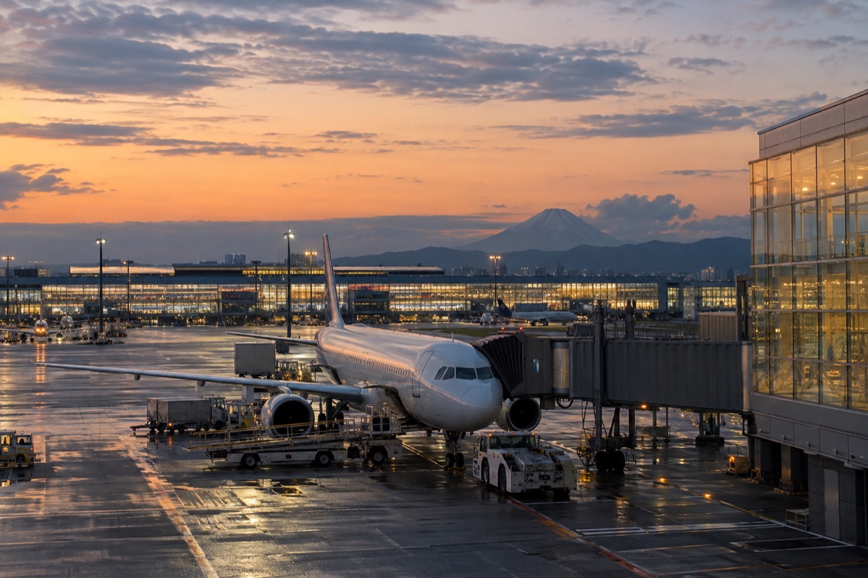 A jet at a Japanese airport