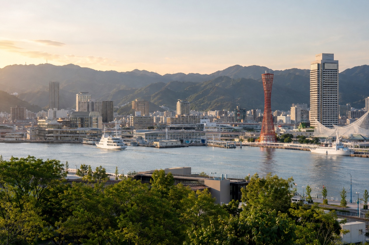 The harbor of Kobe in summer