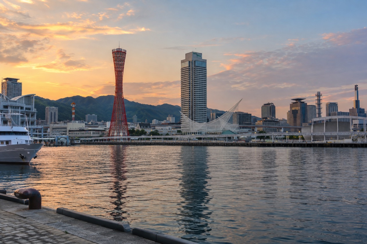 The harbor of Kobe in spring