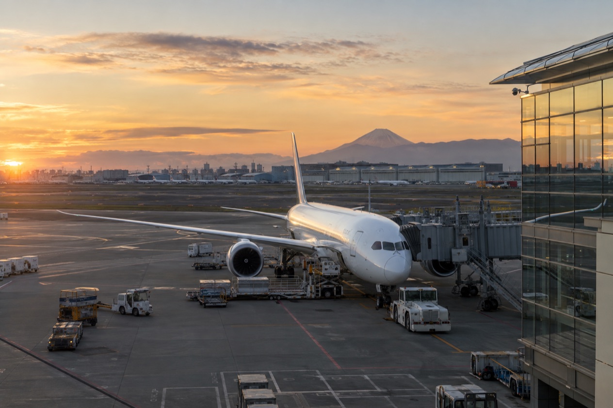 A jet at a Japanese airport