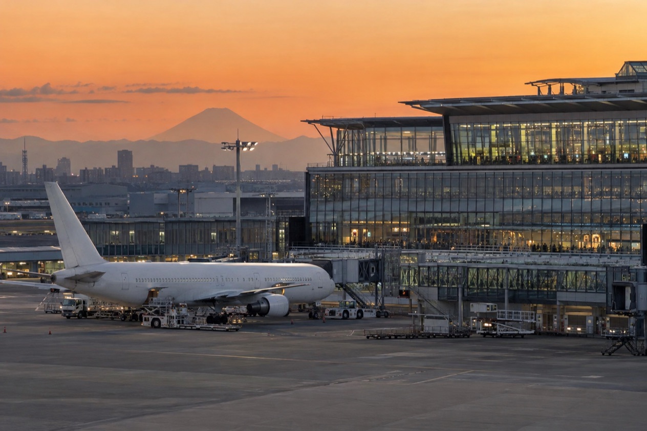 A jet at a Japanese airport