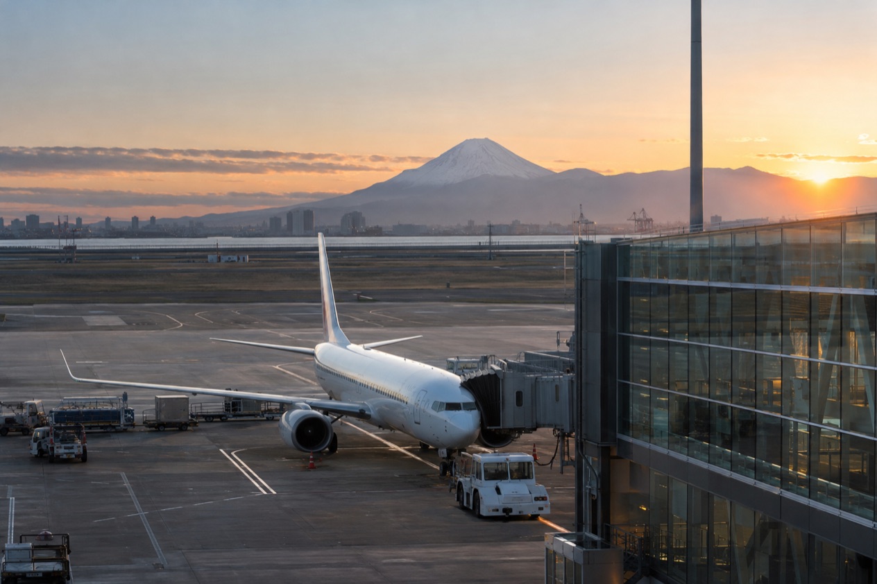 A jet at a Japanese airport