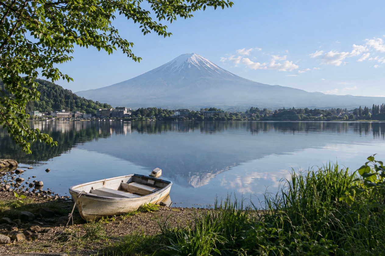 Mount Fuji from Lake Kawaguchi in summer