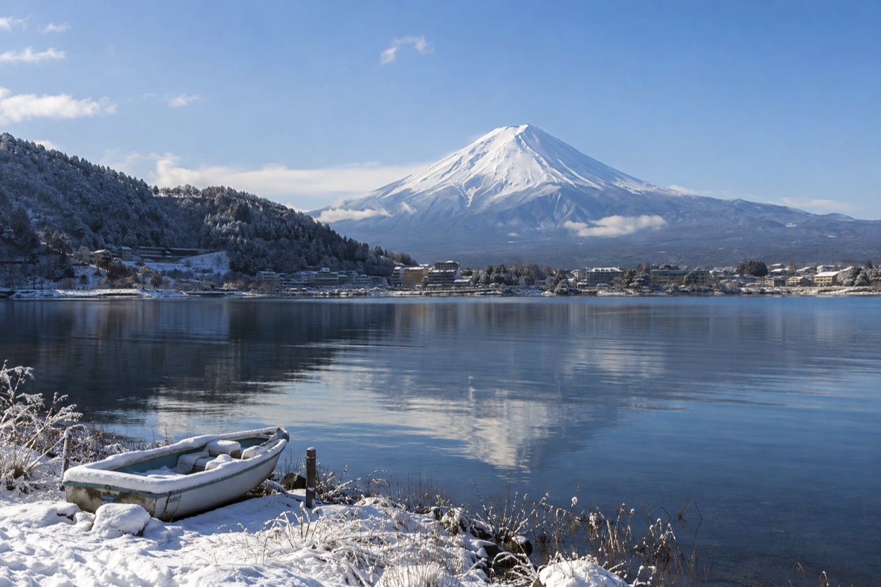 Mount Fuji from Lake Kawaguchi in winter