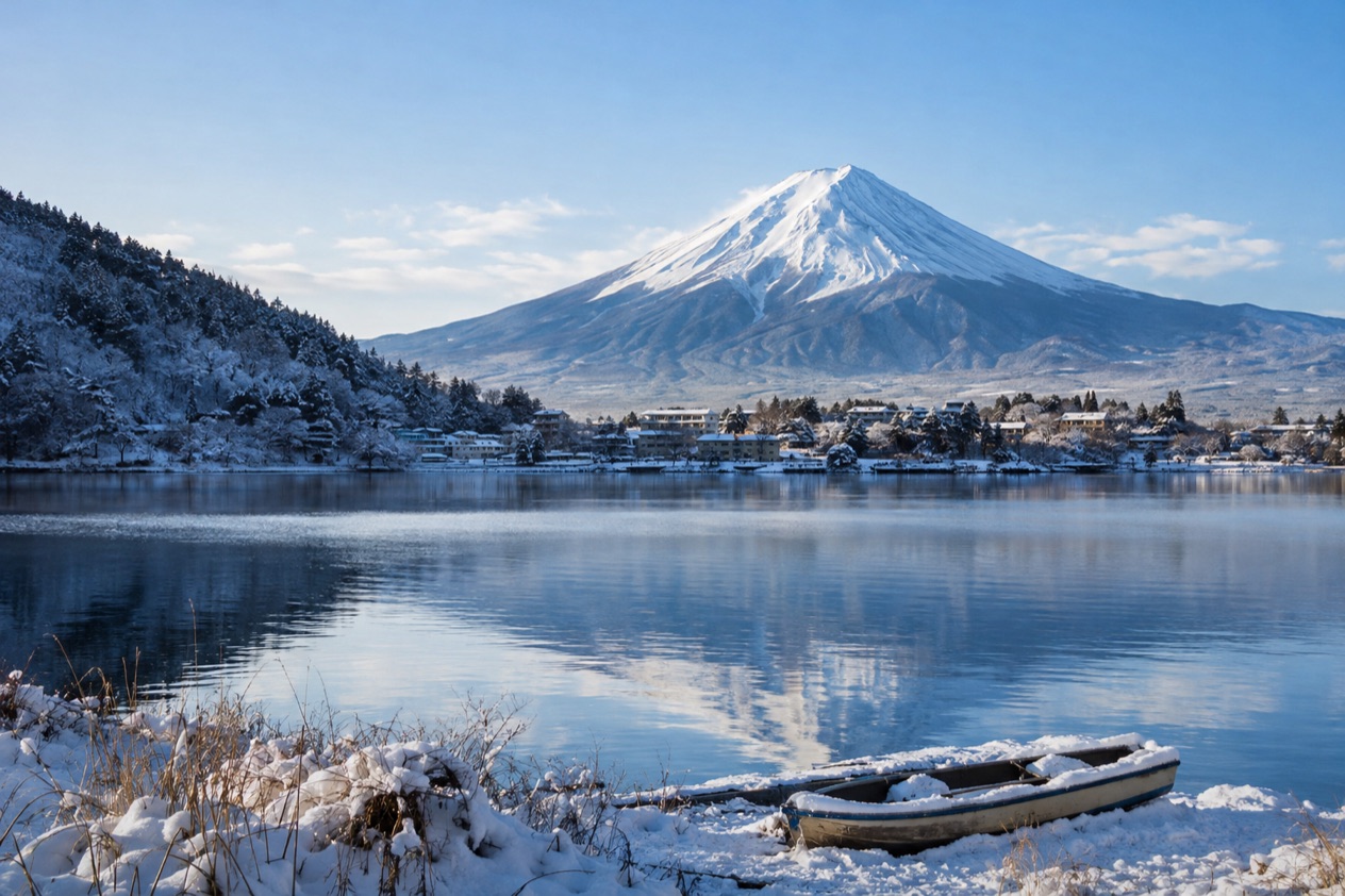 Mount Fuji from Lake Kawaguchi in winter