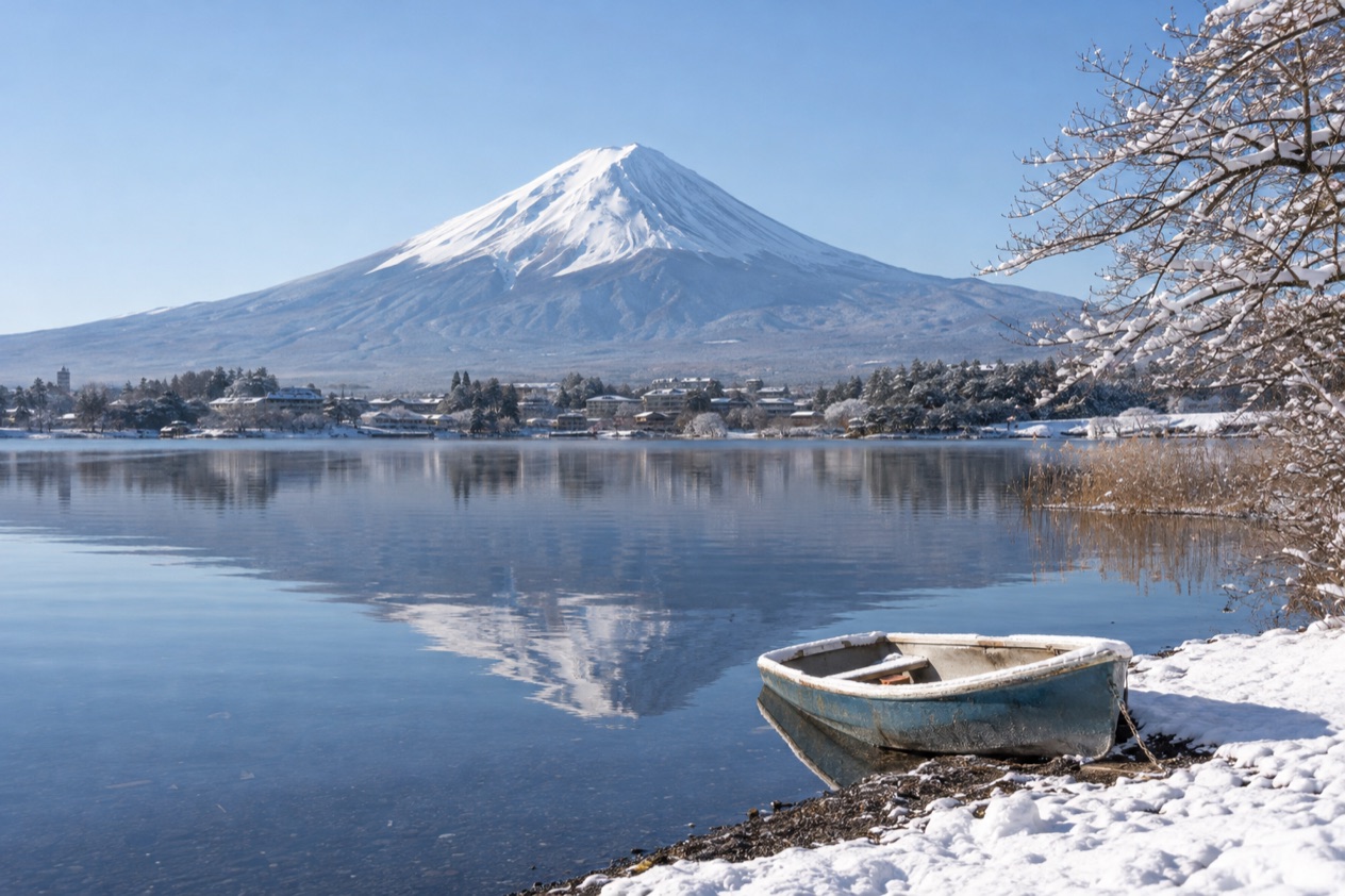 Mount Fuji from Lake Kawaguchi in winter