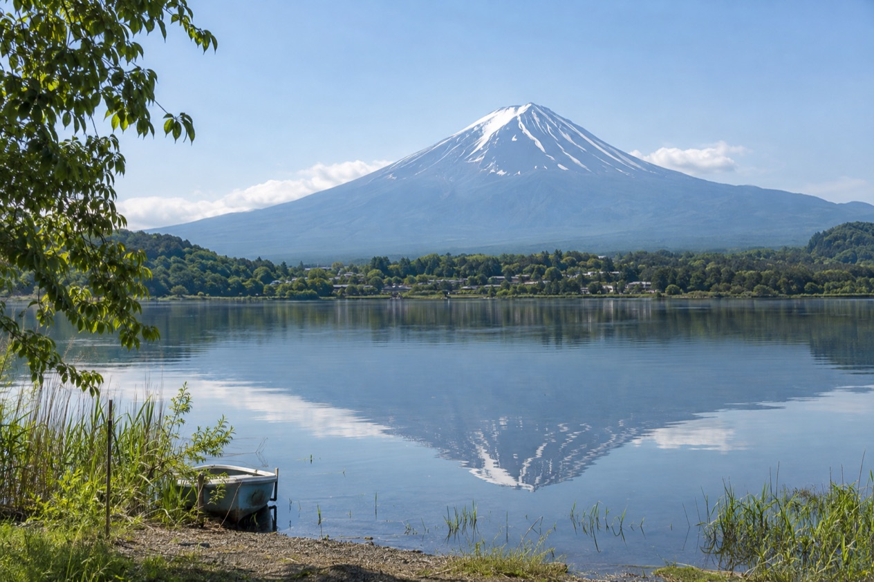 Mount Fuji from Lake Kawaguchi in summer
