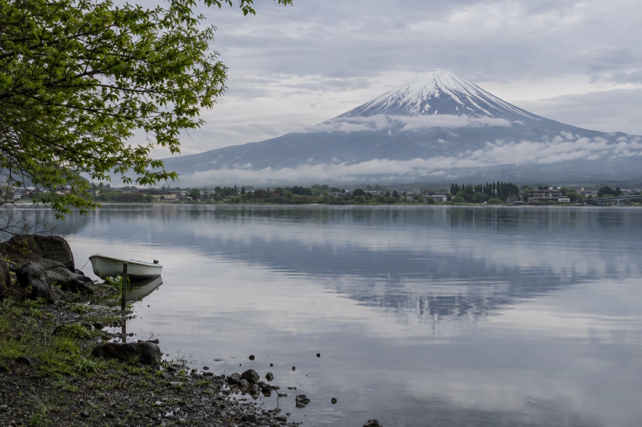 Mount Fuji from Lake Kawaguchi in the rainy season