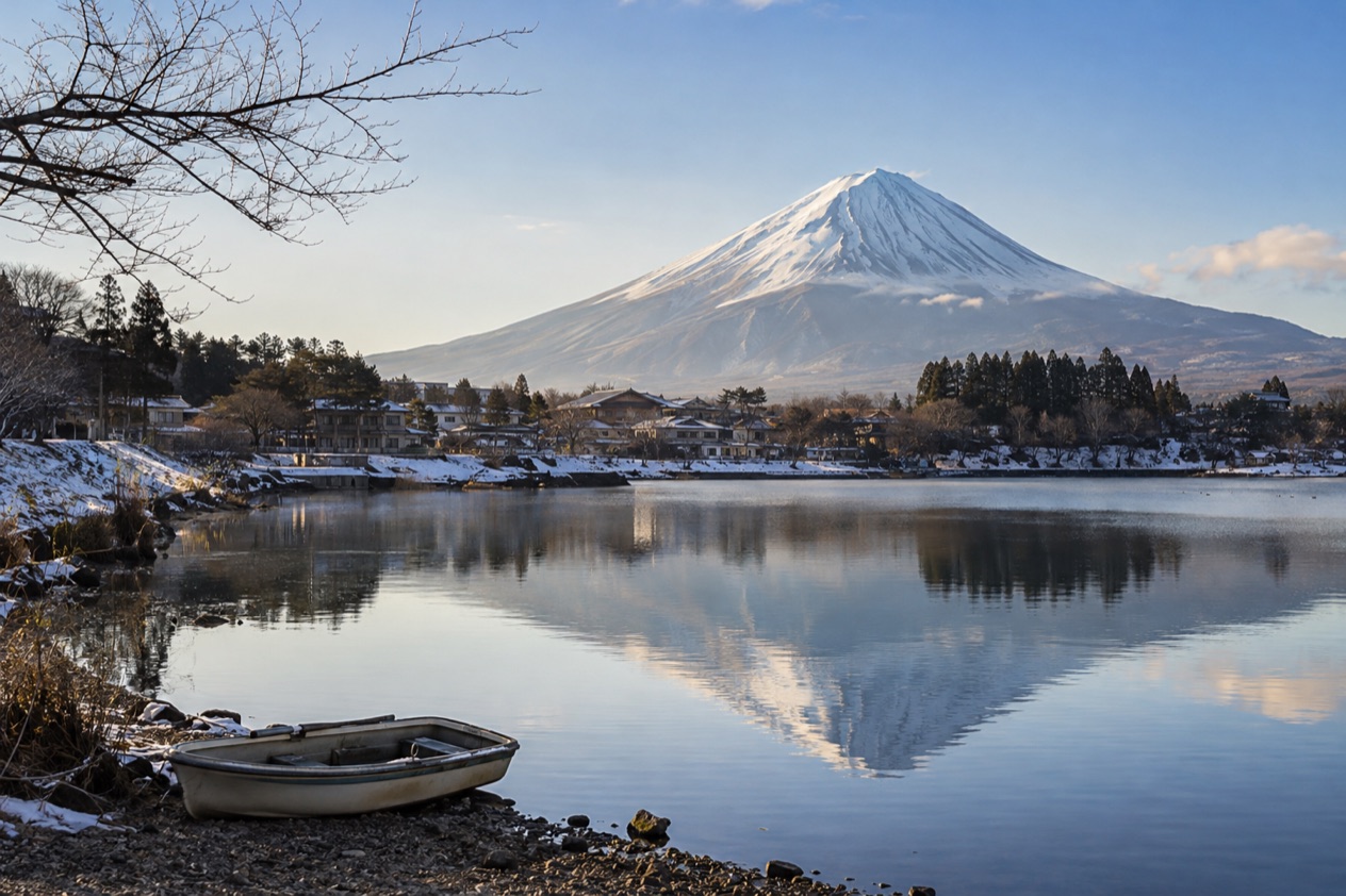 Mount Fuji from Lake Kawaguchi in late winter