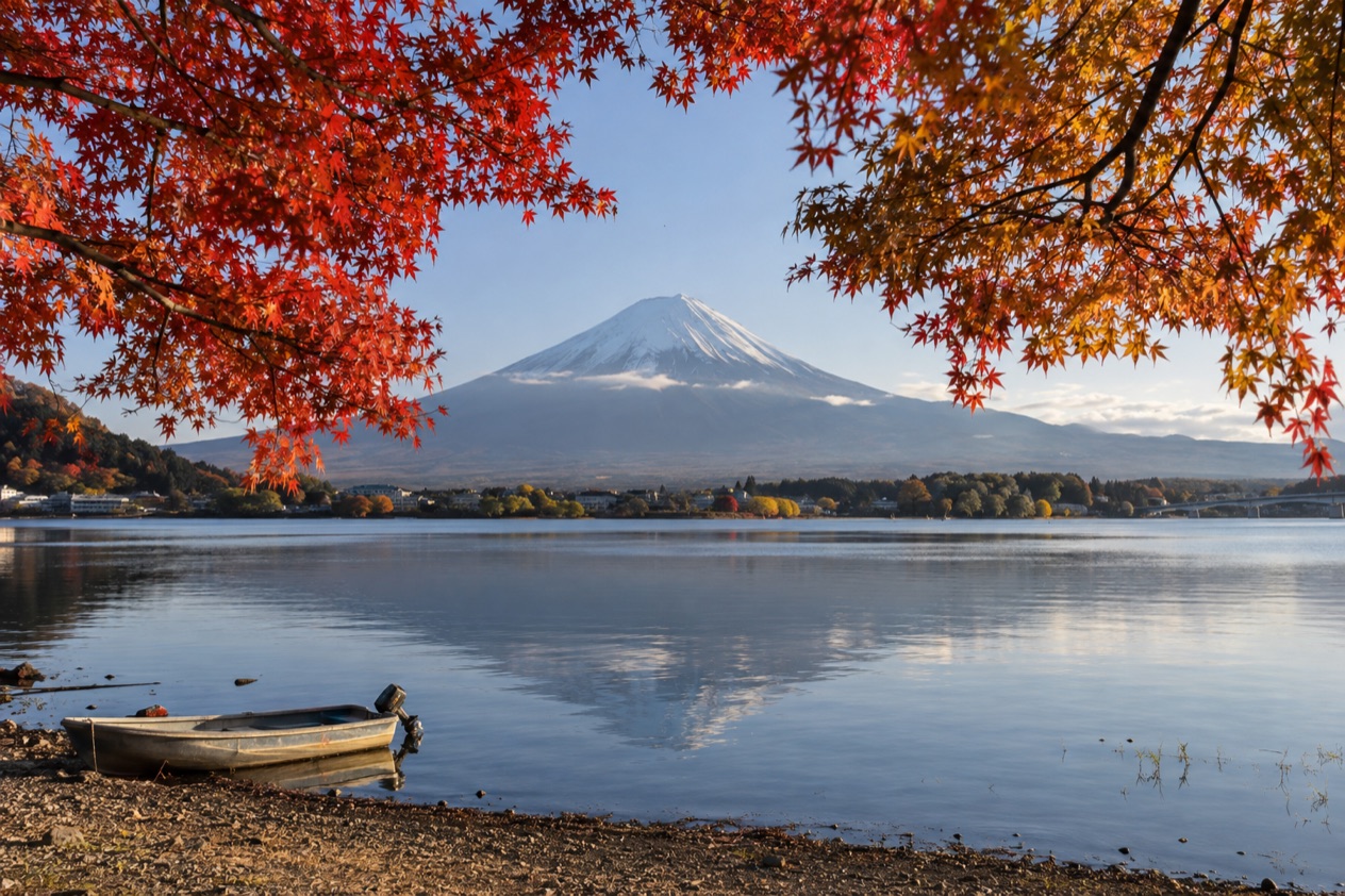 Mount Fuji from Lake Kawaguchi in autumn