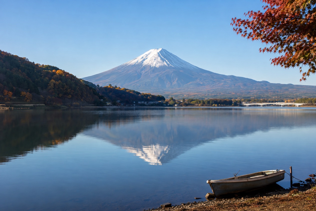Mount Fuji from Lake Kawaguchi in early autumn