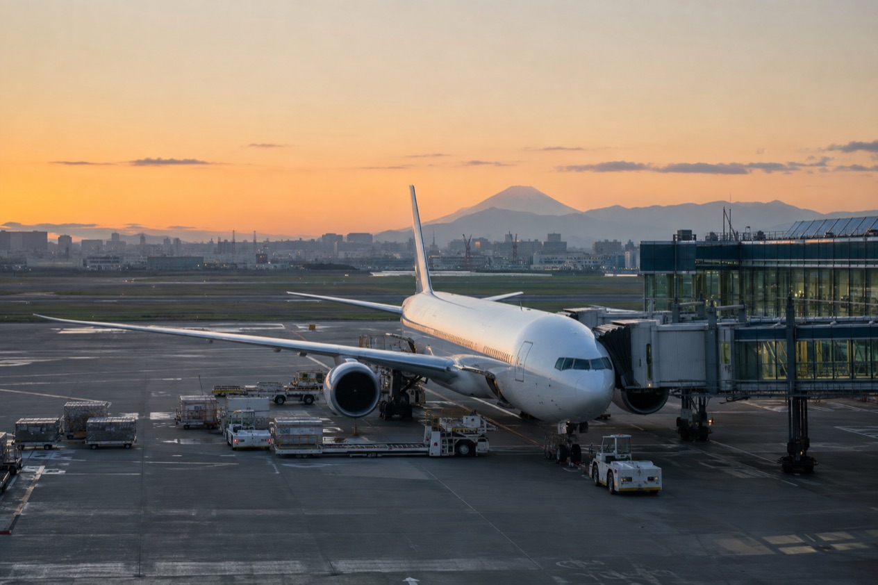 A jet at a Japanese airport