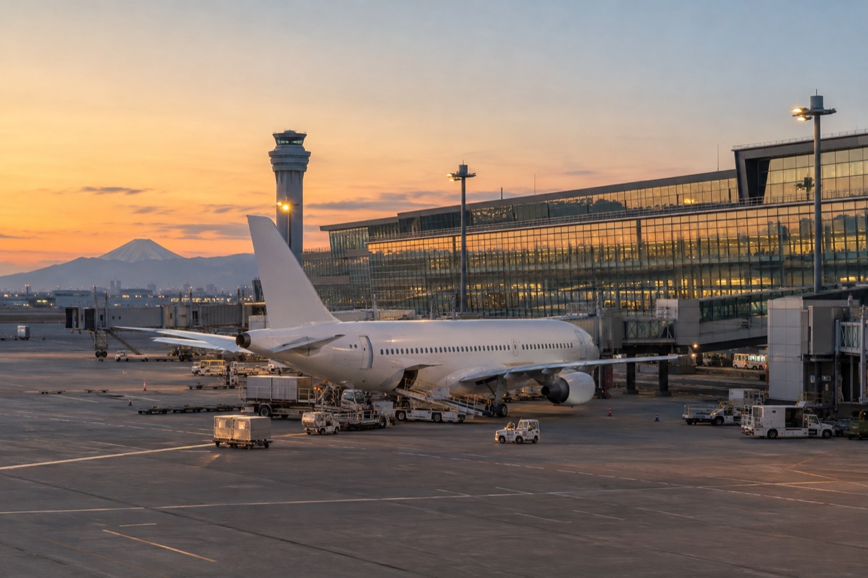 A jet at a Japanese airport