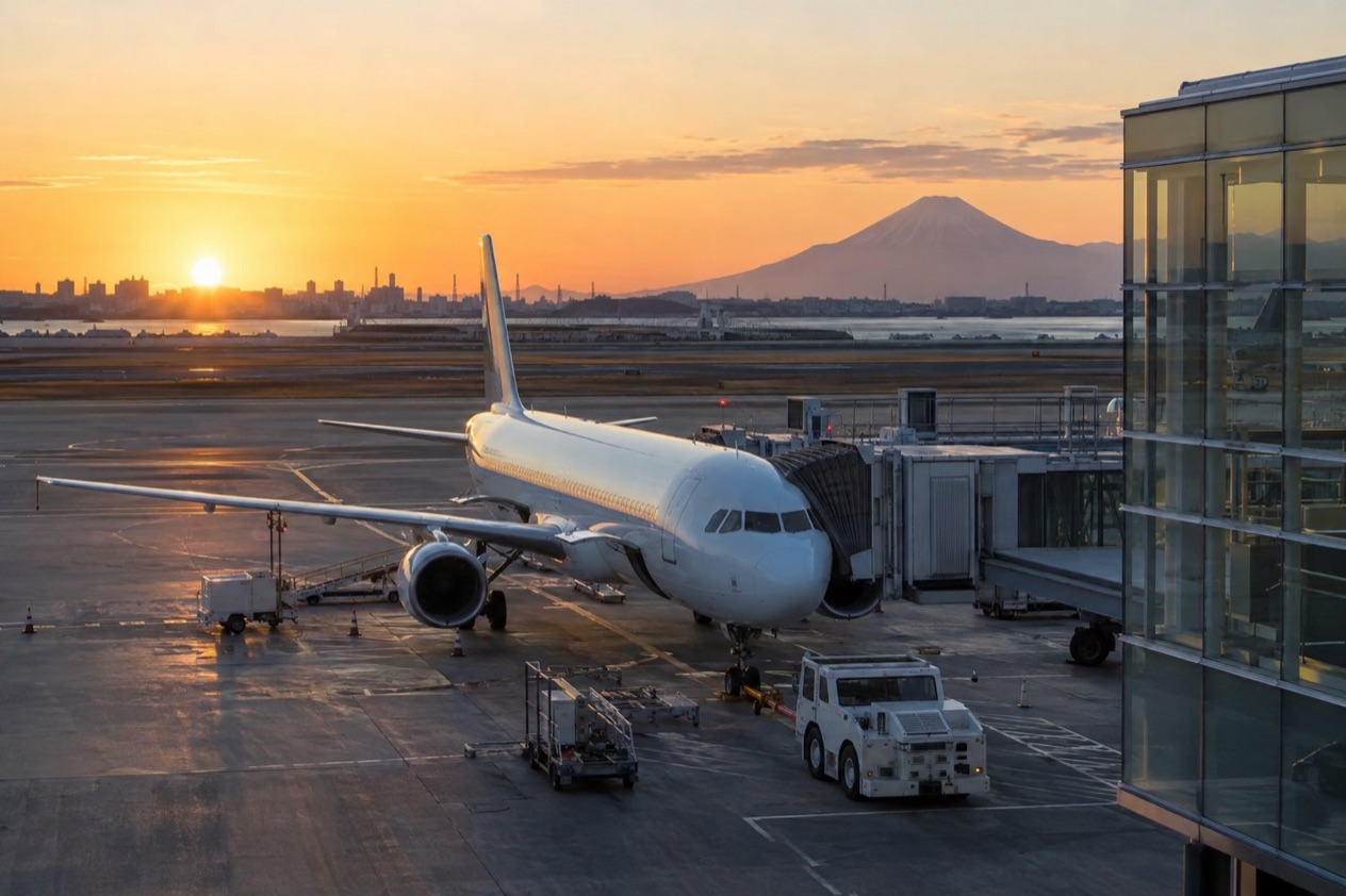 A jet at a Japanese airport
