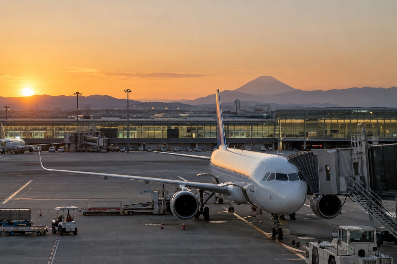 A jet at a Japanese airport