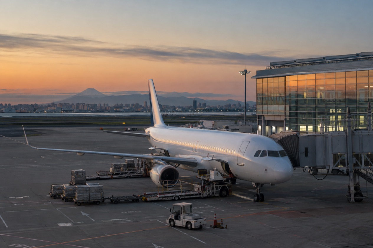 A jet at a Japanese airport
