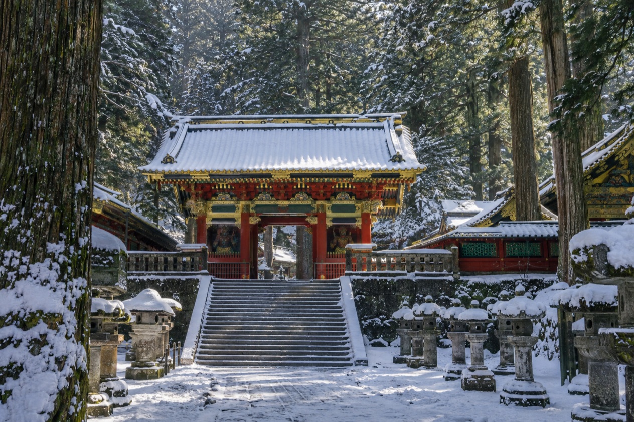 A shrine gate in Nikko in winter