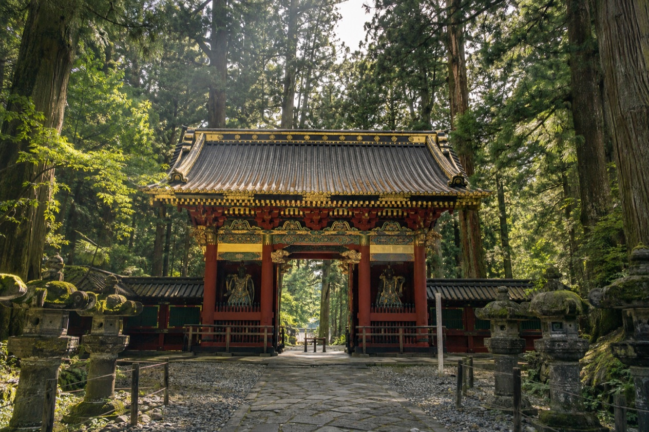 A shrine gate in Nikko in summer