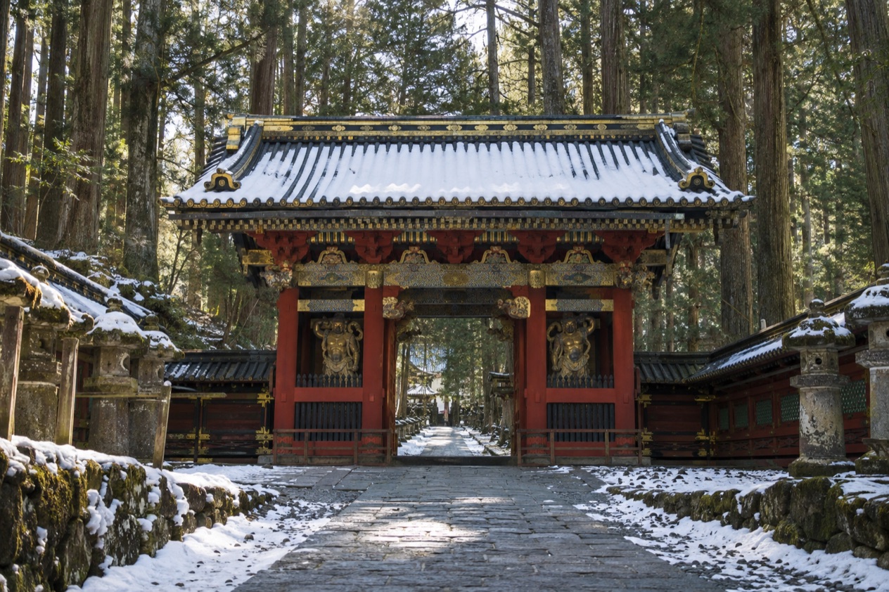 A shrine gate in Nikko in late winter