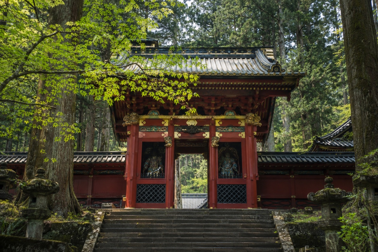 A shrine gate in Nikko in spring