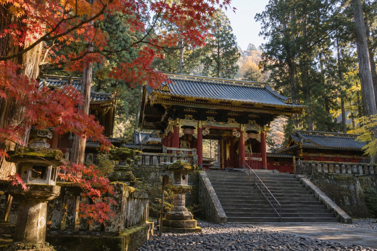 A shrine gate in Nikko in autumn