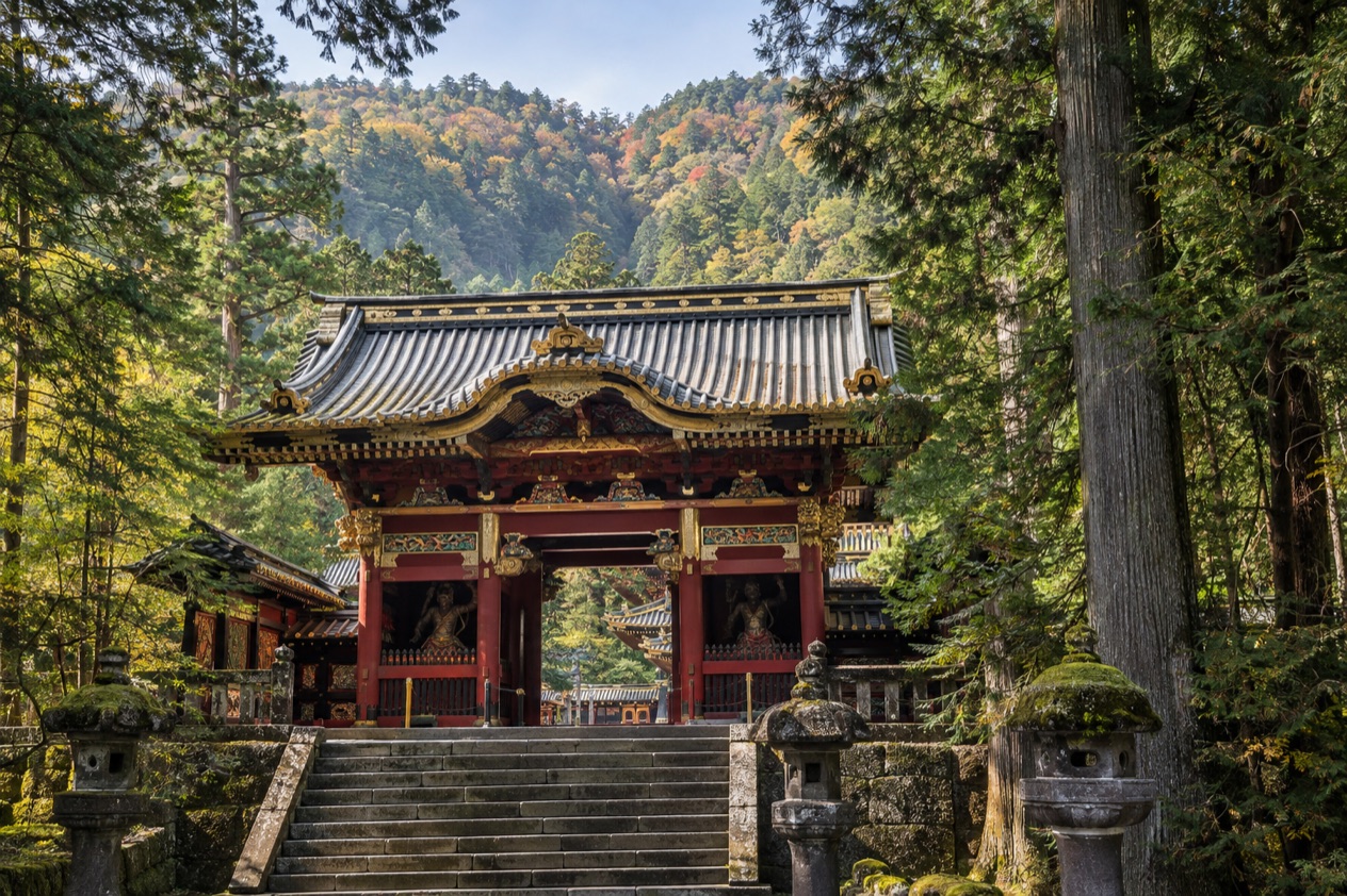 A shrine gate in Nikko in early autumn