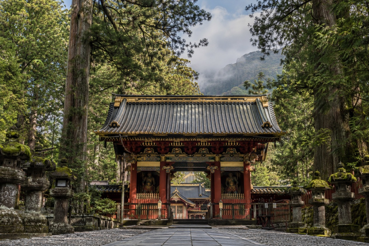 A shrine gate in Nikko in early autumn