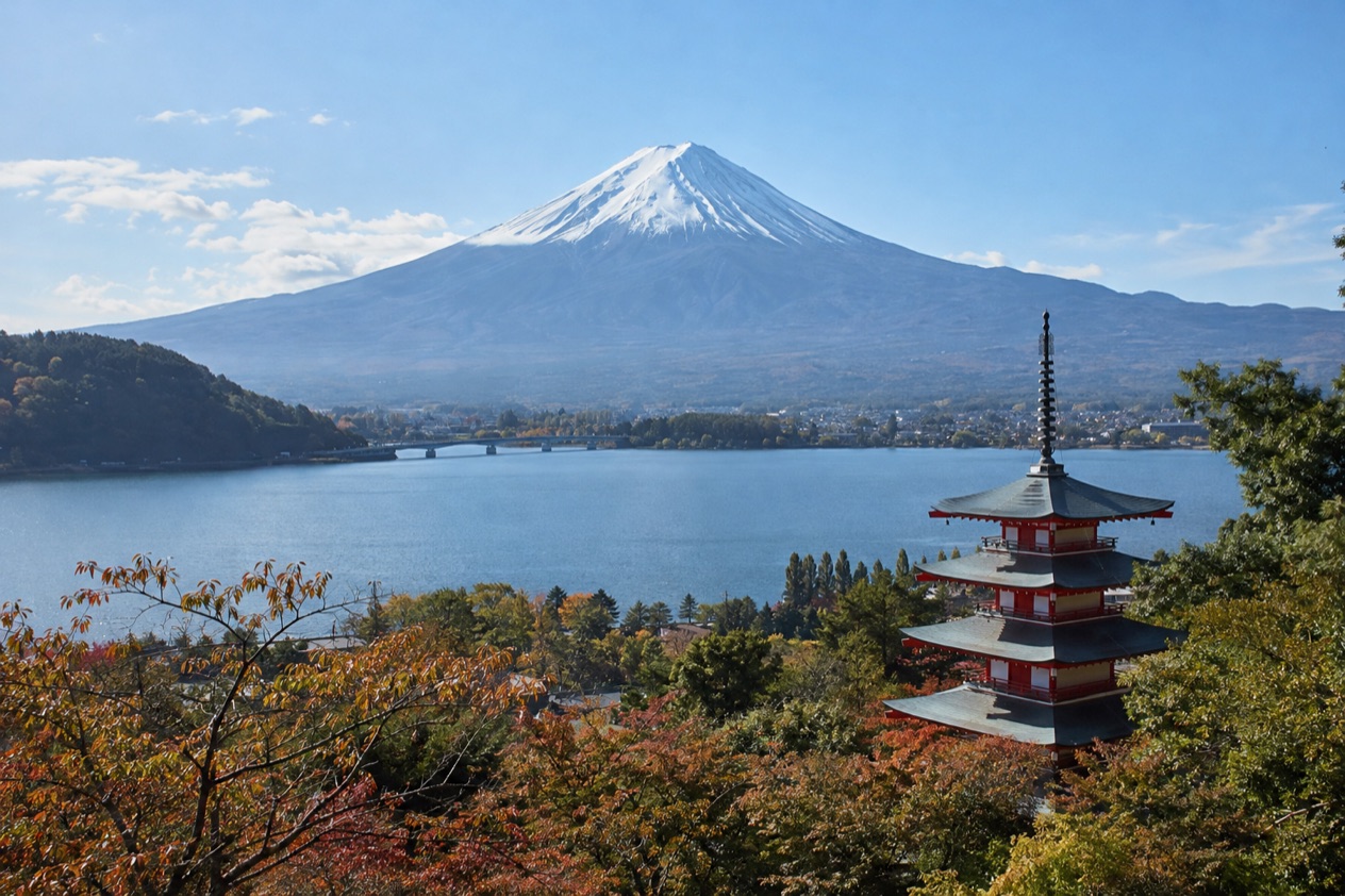 Mount Fuji and the Japanese countryside in autumn