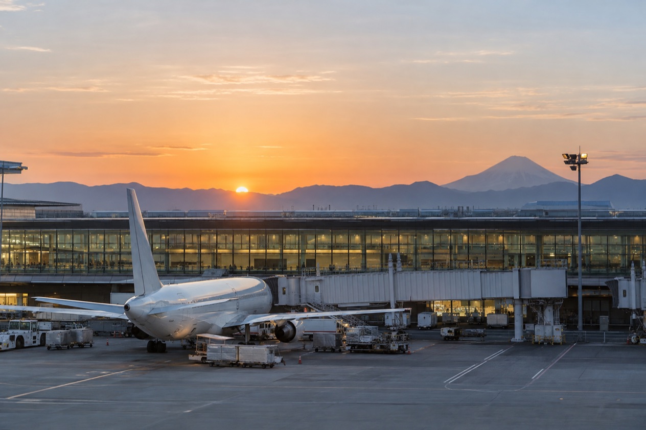 A jet at a Japanese airport