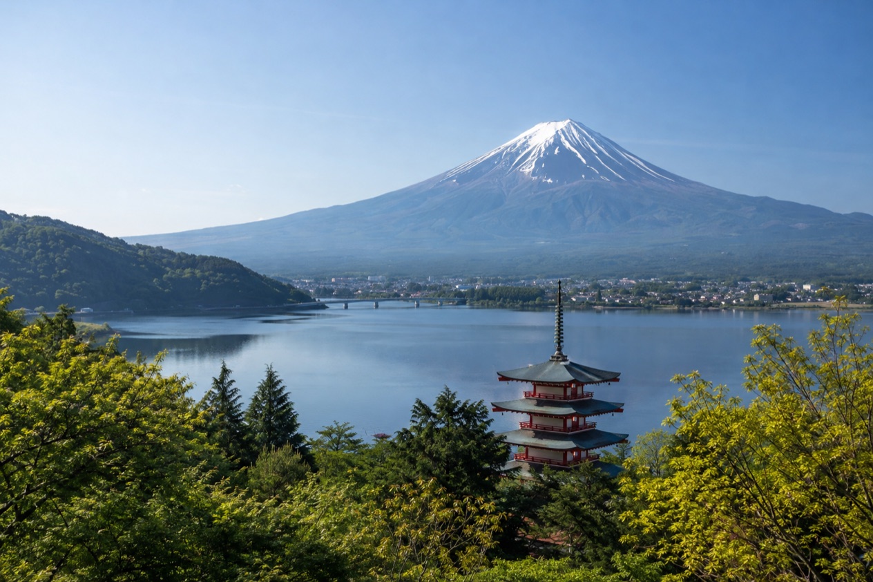 Mount Fuji and the Japanese countryside