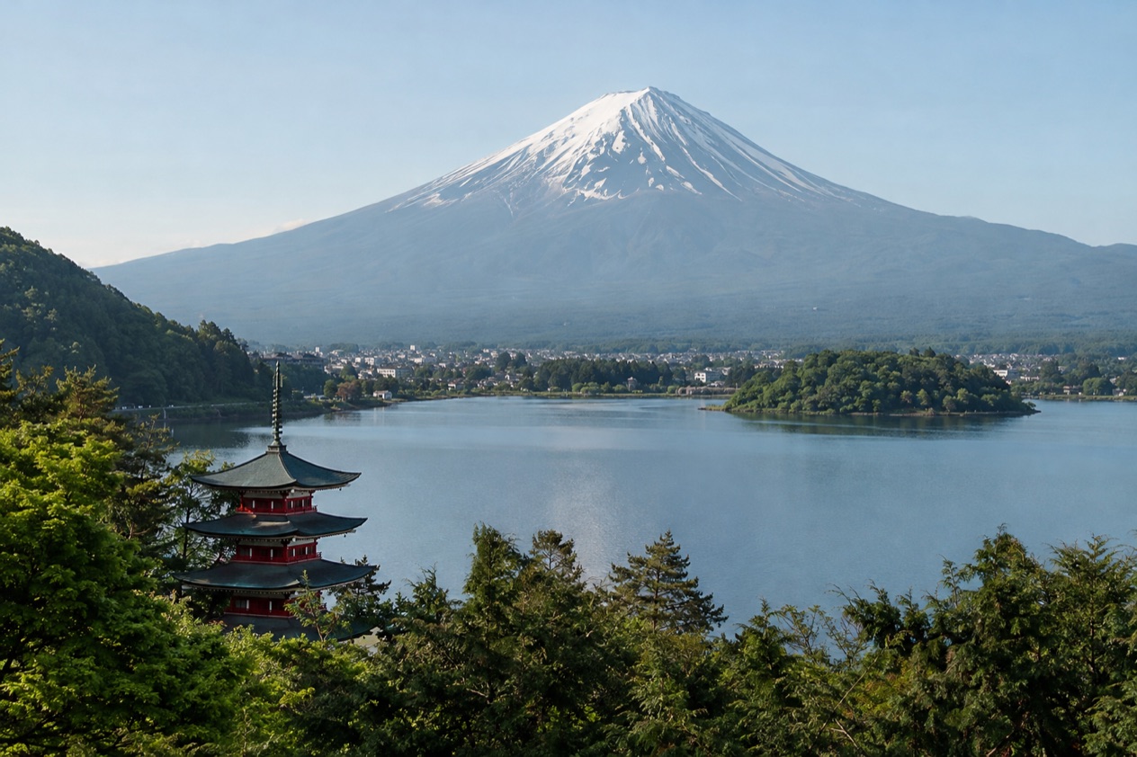 Mount Fuji and the Japanese countryside