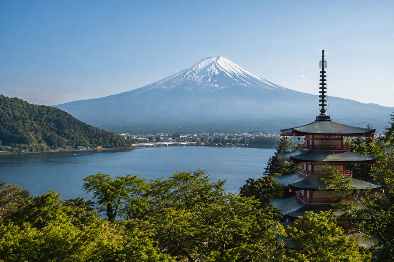 Mount Fuji and the Japanese countryside