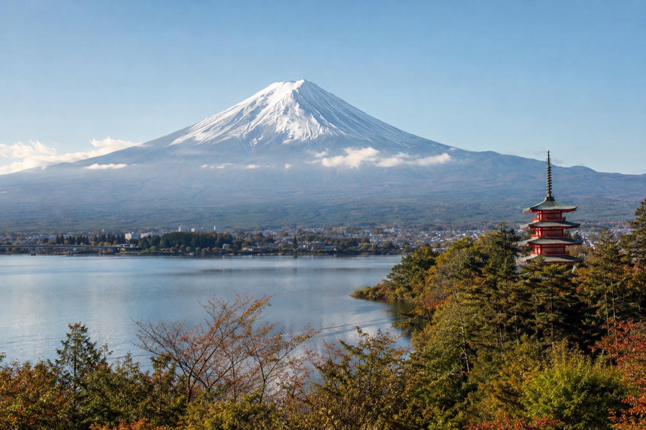 Mount Fuji and the Japanese countryside