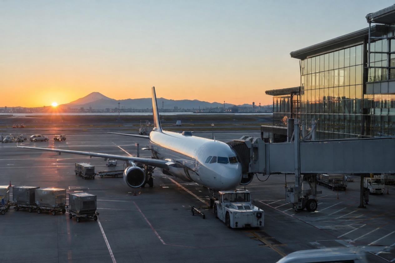 A jet at a Japanese airport