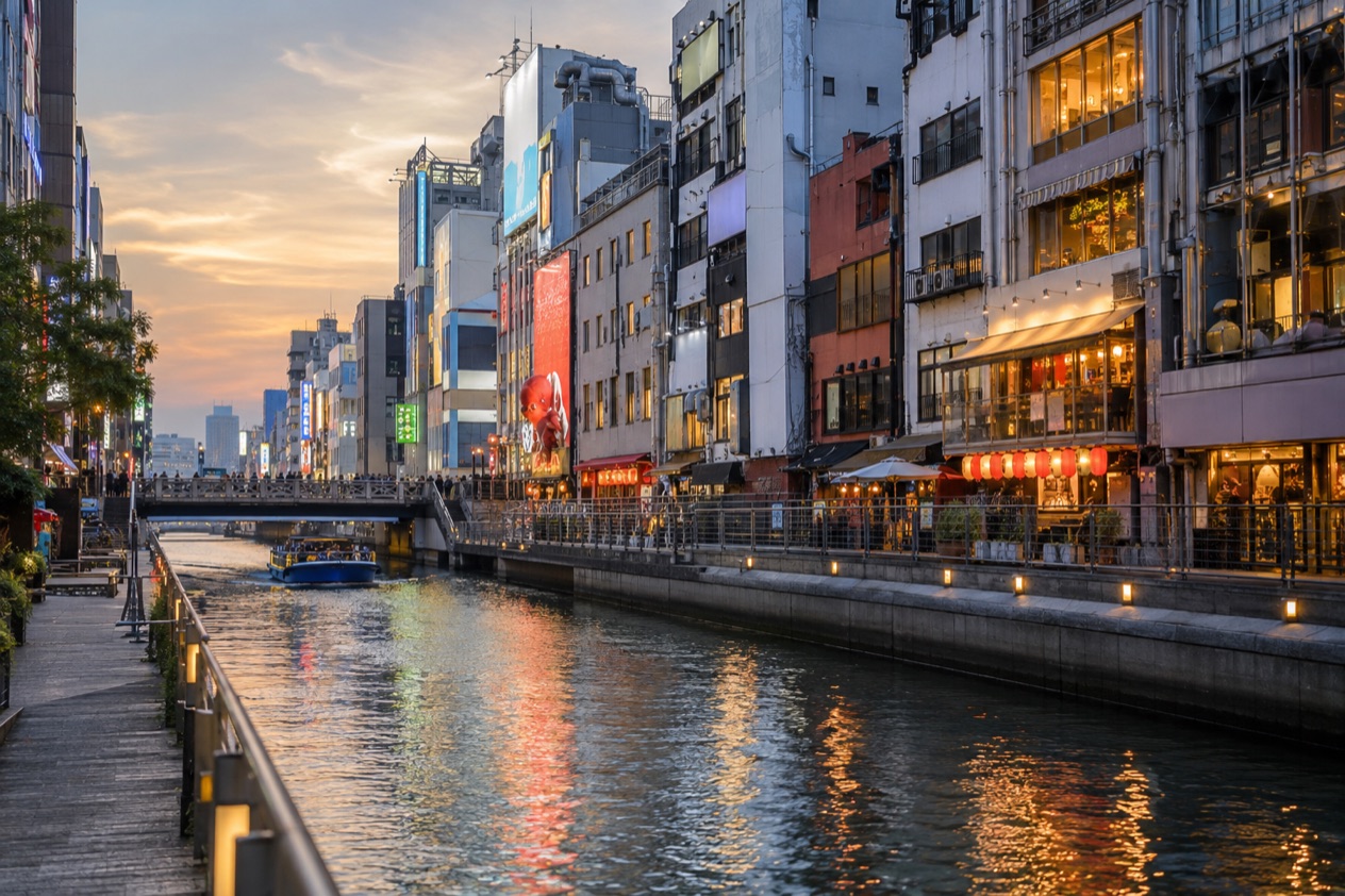 The Dotonbori canal in Osaka in summer