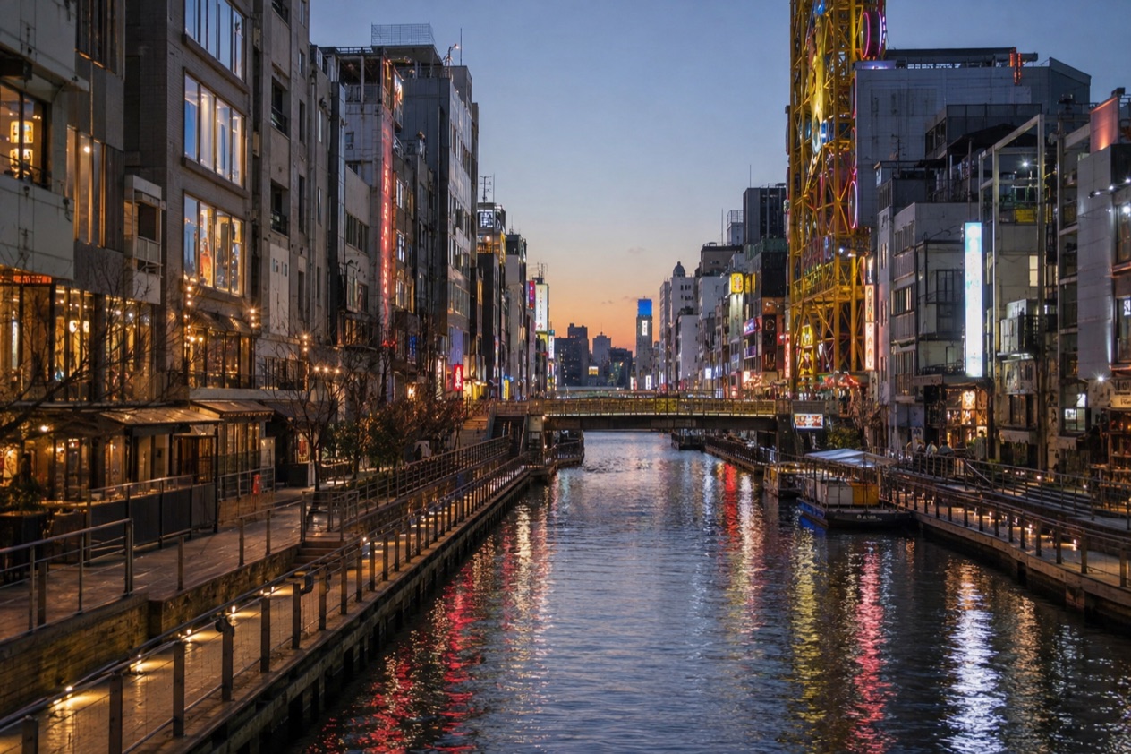 The Dotonbori canal in Osaka in winter