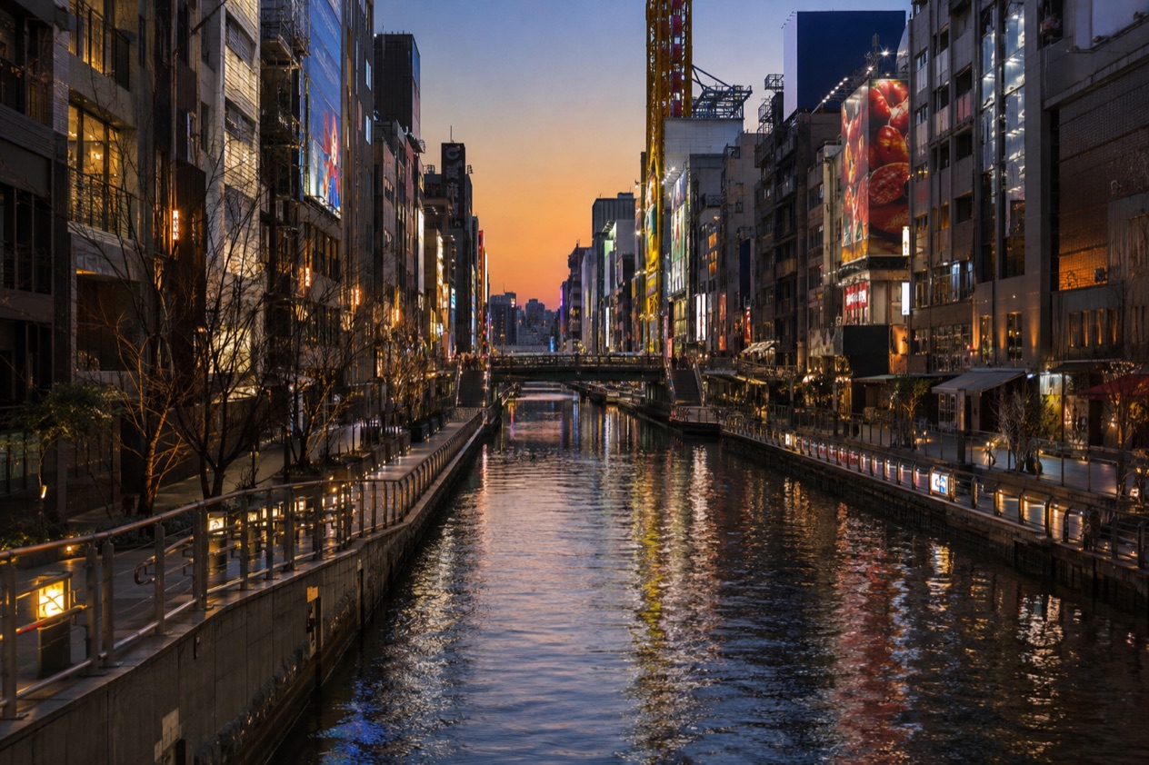 The Dotonbori canal in Osaka in winter