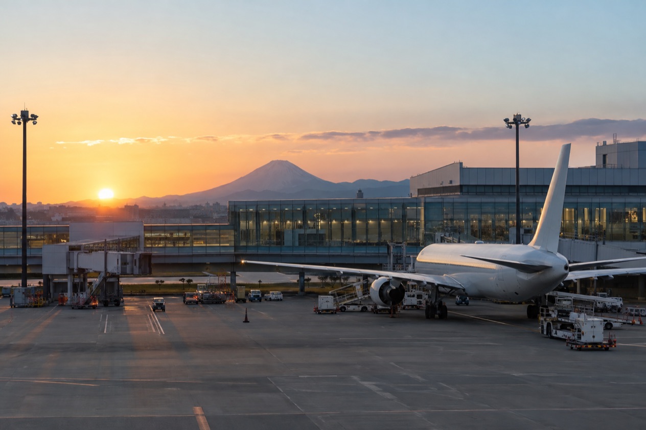 A jet at a Japanese airport
