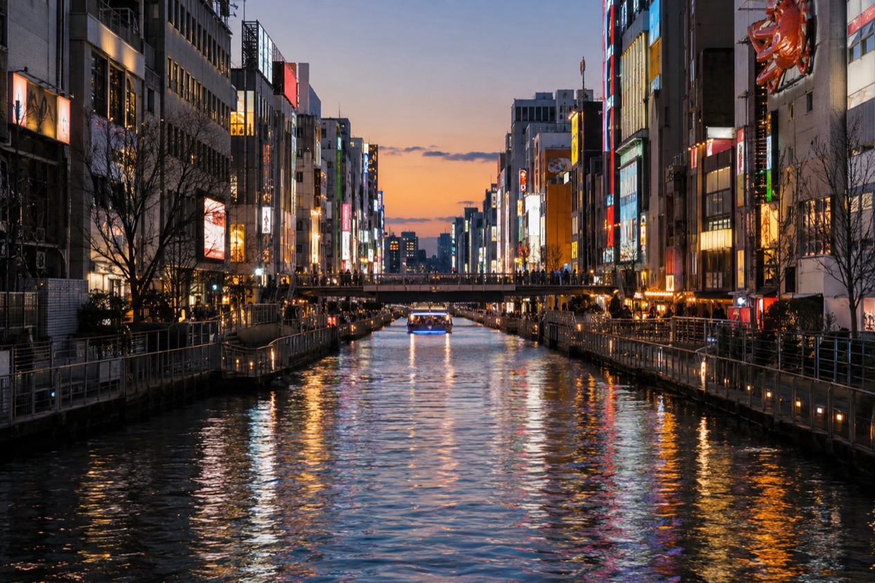The Dotonbori canal in Osaka in winter