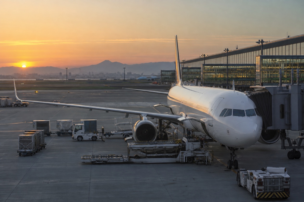 A jet at a Japanese airport