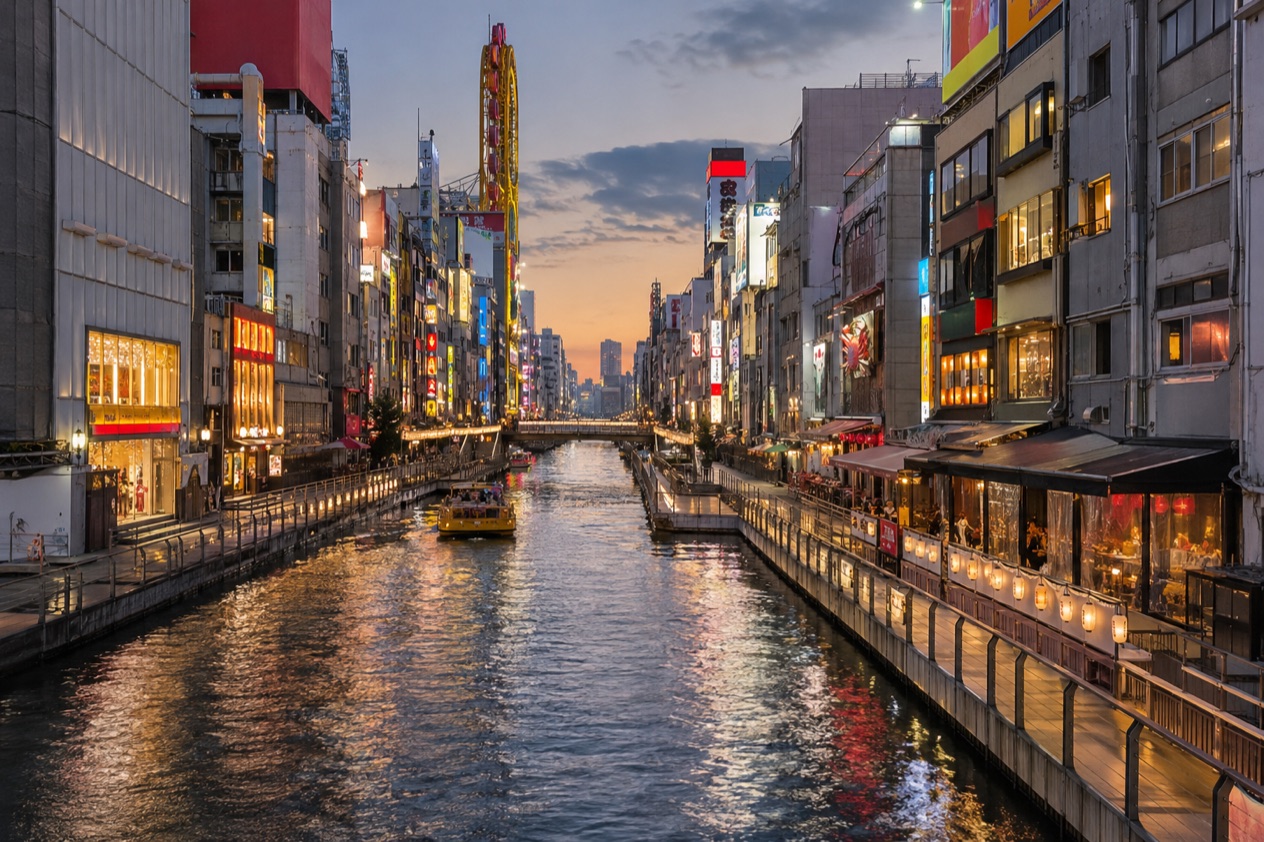 The Dotonbori canal in Osaka in autumn