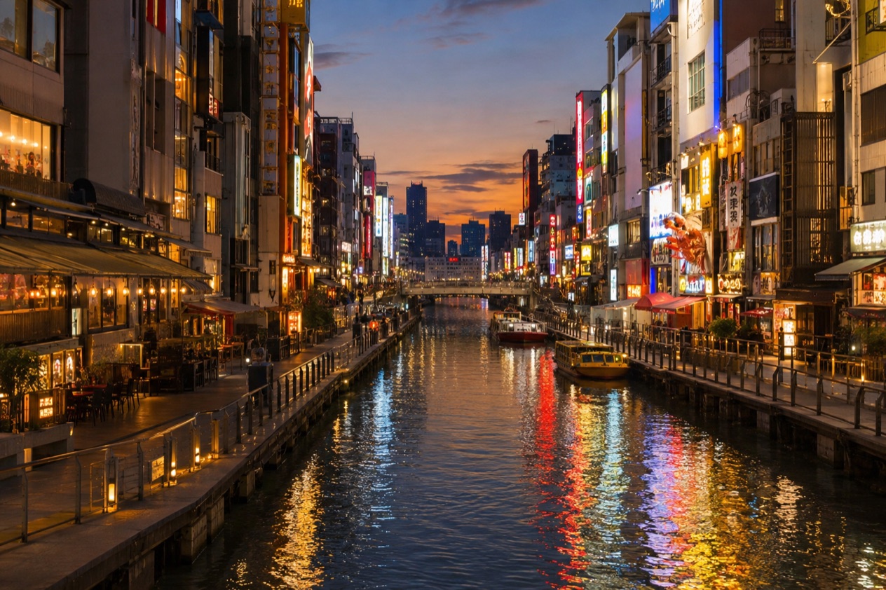 The Dotonbori canal in Osaka in autumn