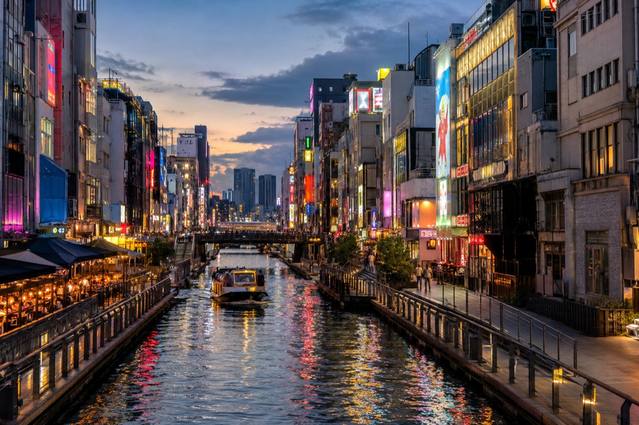 The Dotonbori canal in Osaka in early autumn