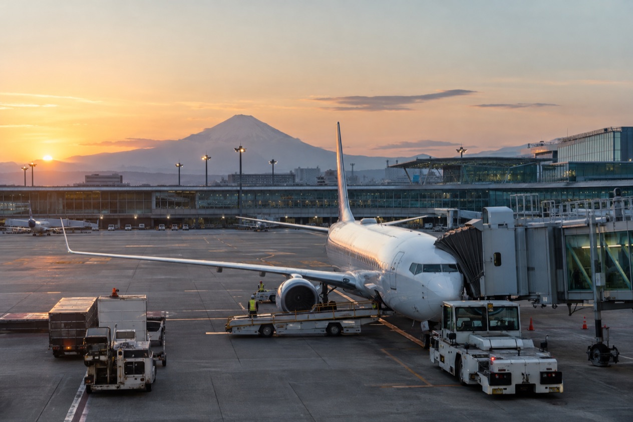 A jet at a Japanese airport