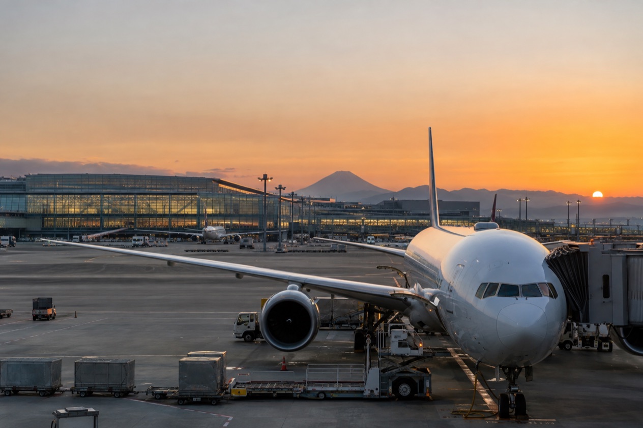 A jet at a Japanese airport