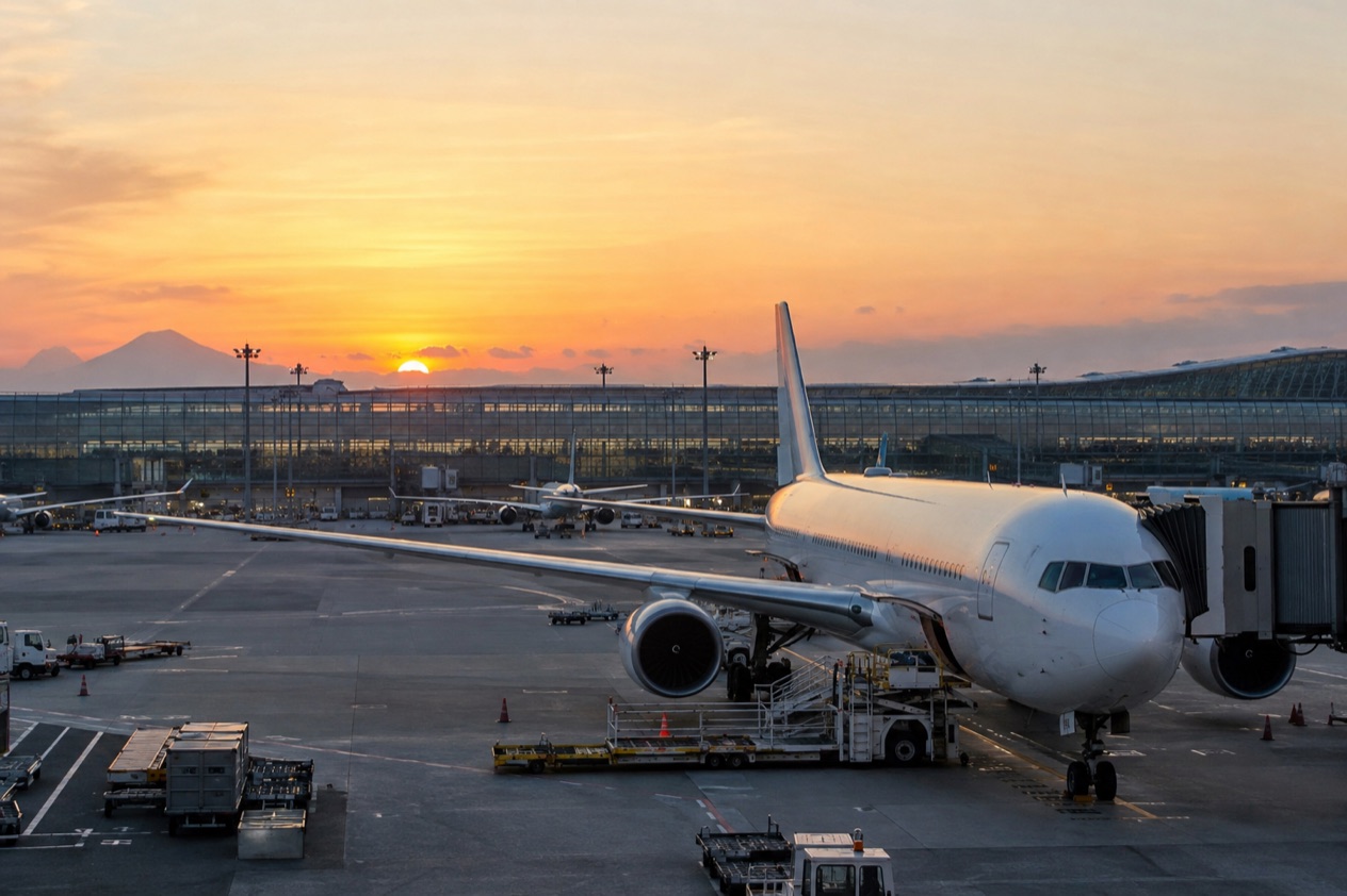 A jet at a Japanese airport